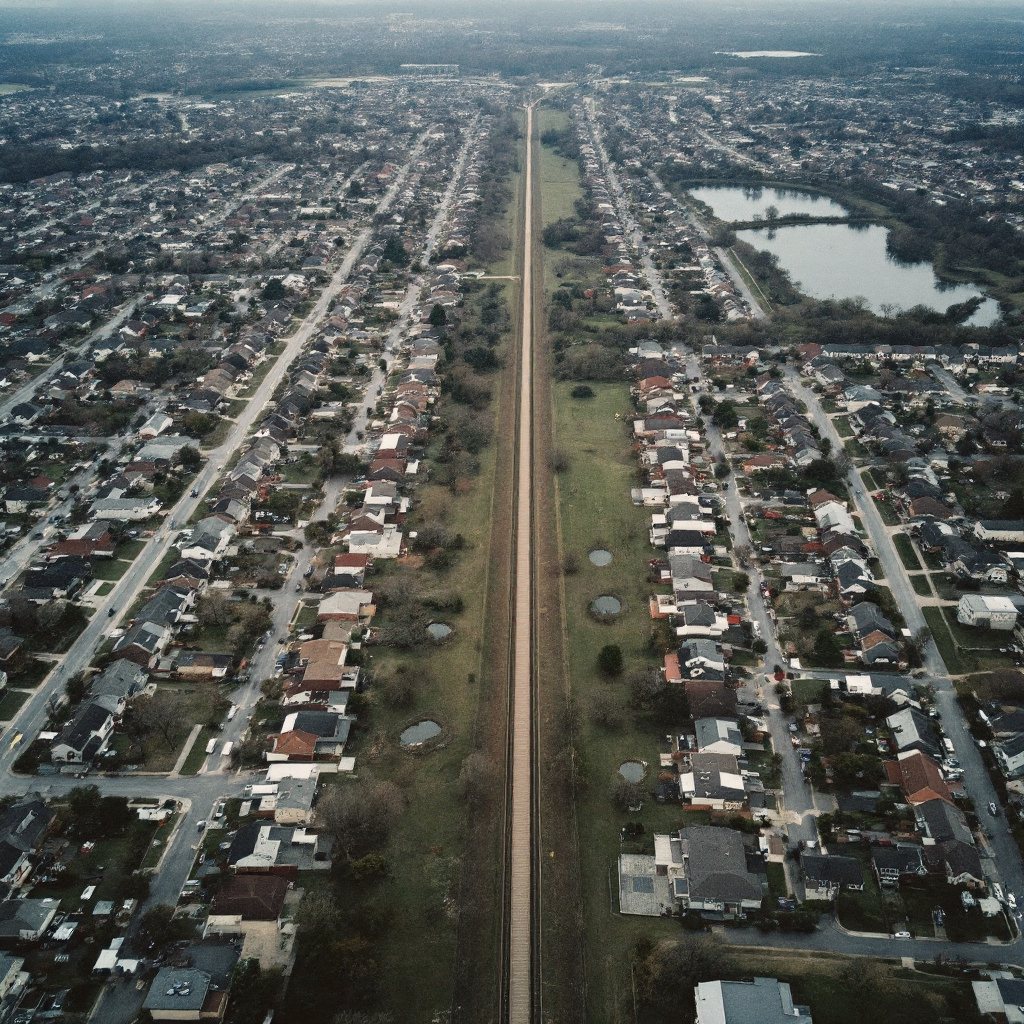 Rooftops and green corridors around Fishers, Indiana from above